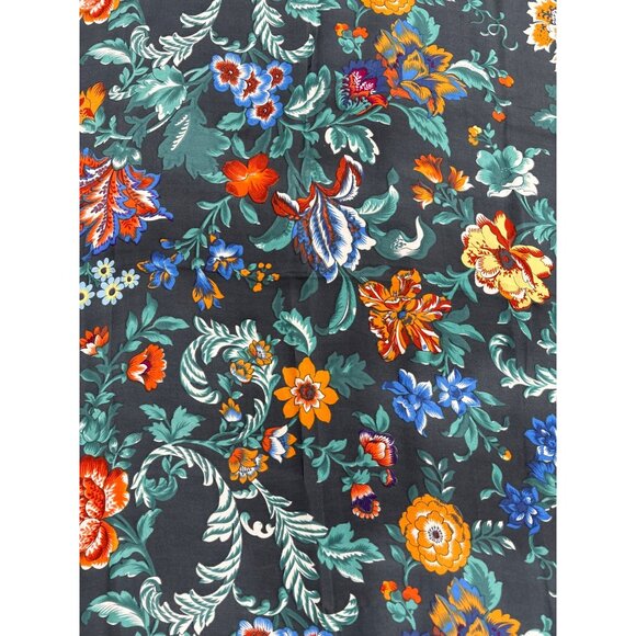 Vintage Botanical Silk Square Scarf With Vibrant Floral Print And Orange Border - Picture 2 of 4